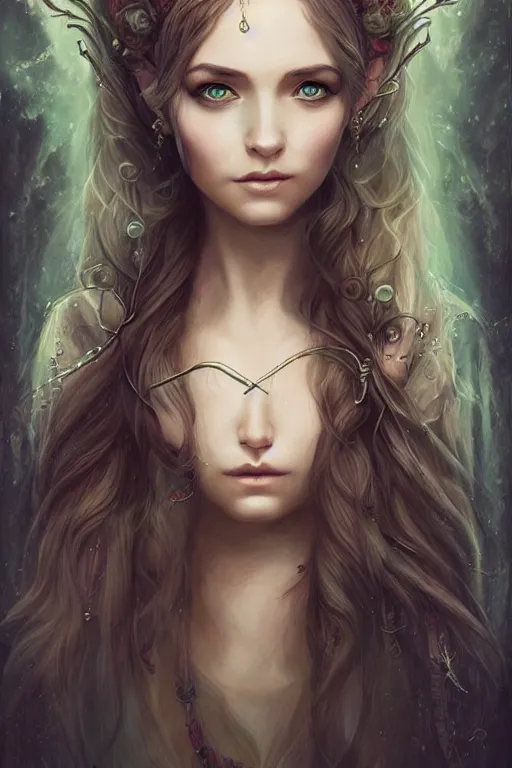 Image similar to portrait of beautiful elvish goddess , 8k, highly detailed, sharp, realistic, in style of Anna Dittmann