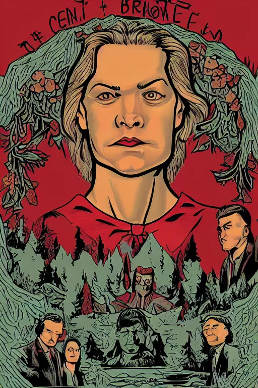 Image similar to Twin Peaks comic poster artwork by Gigi Cavenago