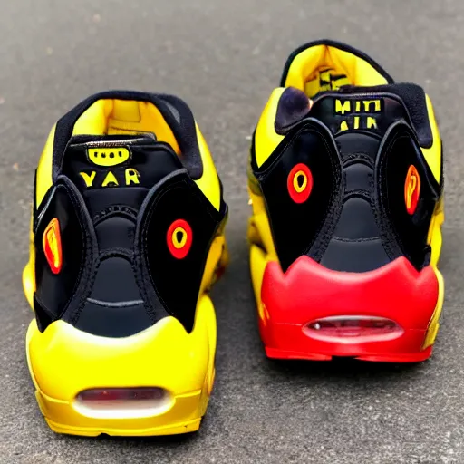 Prompt: Pikachu themed air max 95's Yellow Red and Black