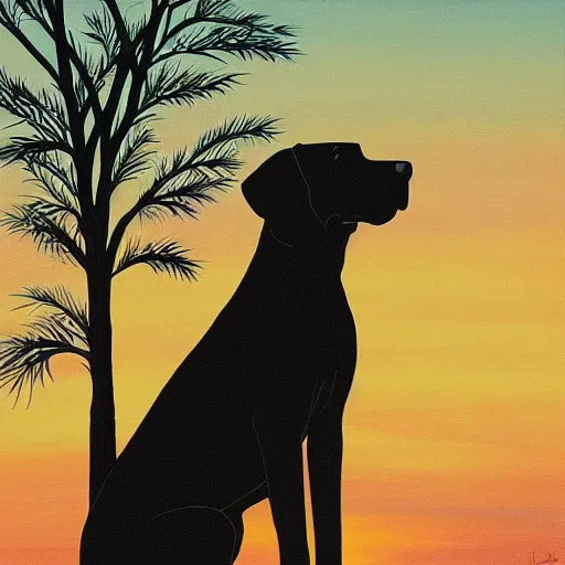 Dog sunset hot sale painting