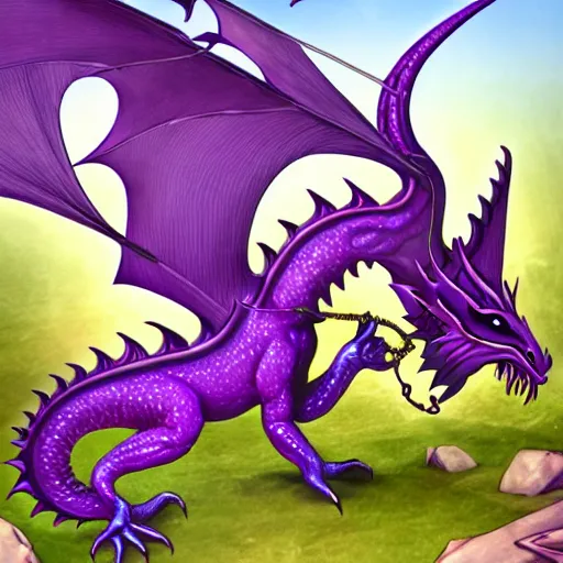 Image similar to purple dragon tames a gnome, happy fantasy illustration