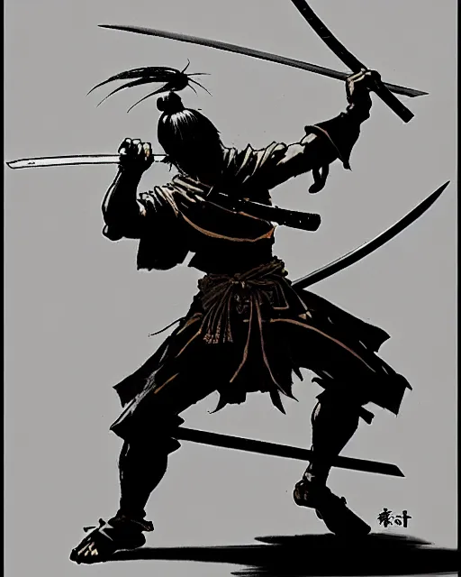 Image similar to samurai by frank frazetta, wielding a glowing magical katana, dynamic pose, eastern influences, fantasy, very detailed, dungeons & dragons, sharp focus, striking, artstation contest winner, detailed