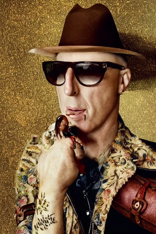 Prompt: dolce & gabbana campaign featuring maynard james keenan as a cowboy, unprocessed colors, # nofilter, shot by annie leibovitz, realistic vfx simulation