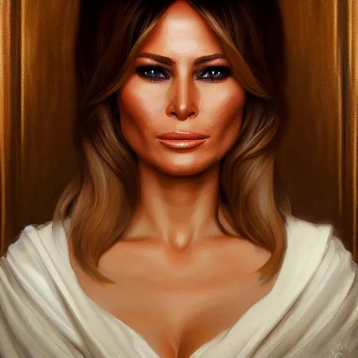 Image similar to a portrait painting of melania trump in the oil painting unreal 5 daz. rpg portrait, extremely detailed artgerm greg rutkowski alphonse mucha vladimir volegov