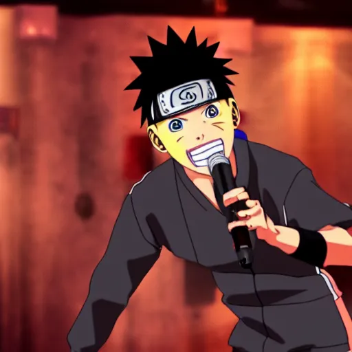 Image similar to naruto singing karaoke, while drunk, in a nightclub, highly detailed, 4k, Cinematic lighting, anime