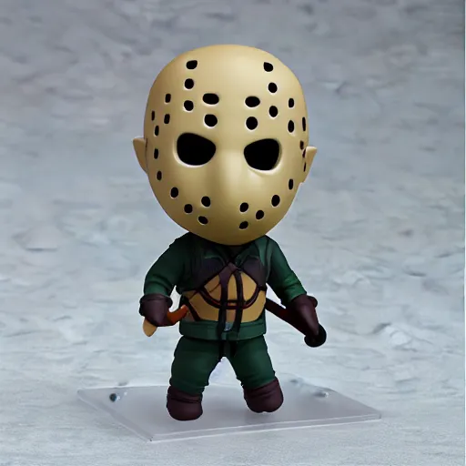 Image similar to high quality portrait flat matte painting of jason voorhees in the style of nendoroid, from friday the 1 3 th, flat anime style, thick painting, medium close - up