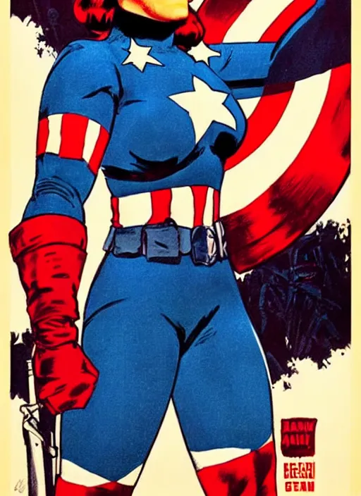 Prompt: beautiful female captain america standing on a pile of defeated, beaten and broken nazis. feminist captain america wins wwii. american wwii propaganda poster by james gurney. gorgeous face. overwatch