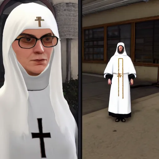 Image similar to catholic nun as a game character in gta 5, game graphics, game screenshot