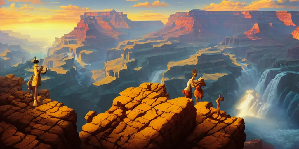 Prompt: grand canyon, niagara falls, highly detailed oil painting, rhads, Bruce Pennington, Studio Ghibli, tim hildebrandt, digital art, unreal 5 render, beautiful composition, trending on artstation, award-winning photograph, masterpiece