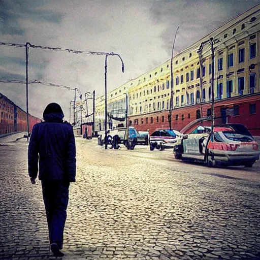 Prompt: instagram photo man in the future of russia, photorealism