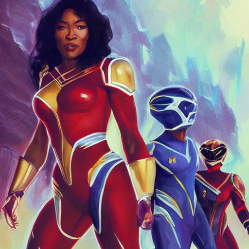 Prompt: angela bassett is the leader and guide of the power rangers, by artgerm, greg rutkowski, james gurney