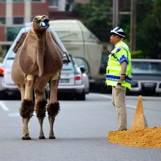 Image similar to police interviewing a camel made of mashed potato