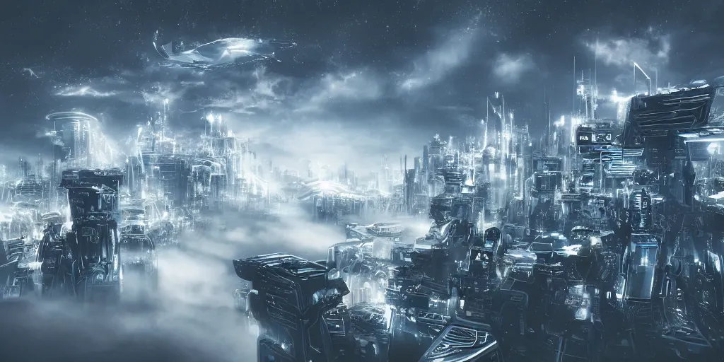 Image similar to A futuristic city in the clouds