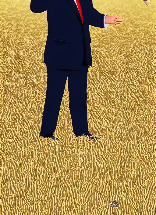 Image similar to a full body portrait of a person looking like donald trump working in rice field in mountains, hot sun, by chinese artists