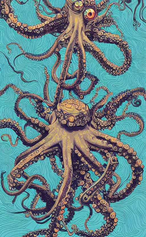 Image similar to robotic octopus by miyazaki, illustration, kenneth blom, mental alchemy, james jean, pablo amaringo, naudline pierre, contemporary art, hyper detailed