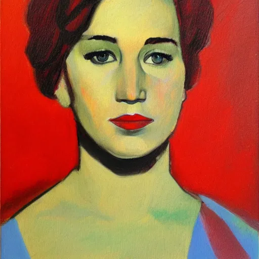 Image similar to Jennifer Lawrence. Oil on canvas portrait by Alex Jawlensky.