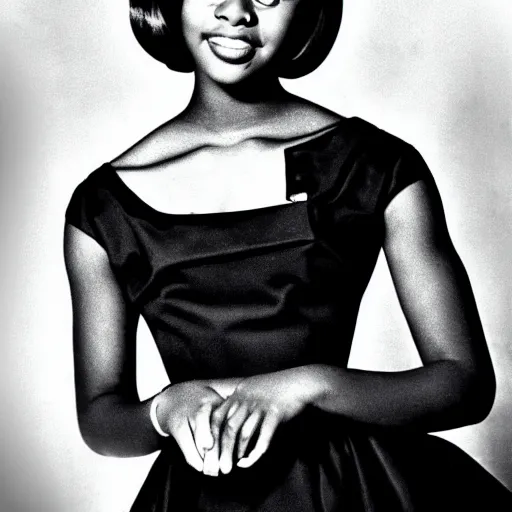 Image similar to black and white photo of a beautiful and elegant 1 9 6 5 young black actress