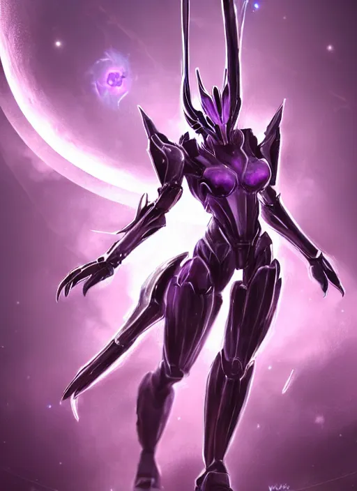 Image similar to cinematic, hyperdetailed elegant beautiful stunning giant anthropomorphic mecha hot female dragon goddess, sharp spines, sharp metal ears, smooth purple eyes, smooth fuschia skin, silver armor, nebula size, space, epic proportions, epic scale, macro giantess, warframe, destiny, furry, dragon art, goddess art, giantess art, furaffinity, octane