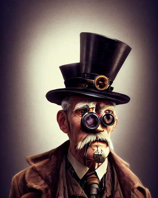 Image similar to steampunk old man portrait, handsome, steampunk hat, detective coat, steampunk monocle, smoking pipe, hyper realistic 3 d render by ilya kuvshinov, peter mohrbacher, greg rutkowski, ryohei hase, dramatic lighting, intricate, highly detailed, sharp focus, luminous, unreal engine, blender, deviant art, masterpiece, ray tracing