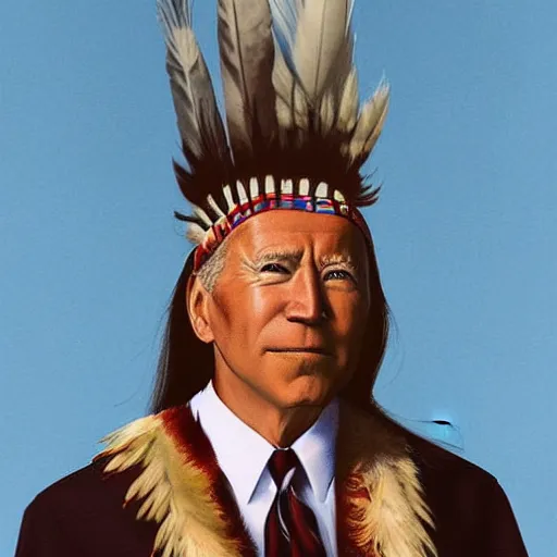 Prompt: “Biden as a Native American, portrait”