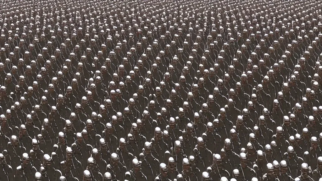 Image similar to Obama clones marching for war dress like the army from 300; render by Beeple, 4K