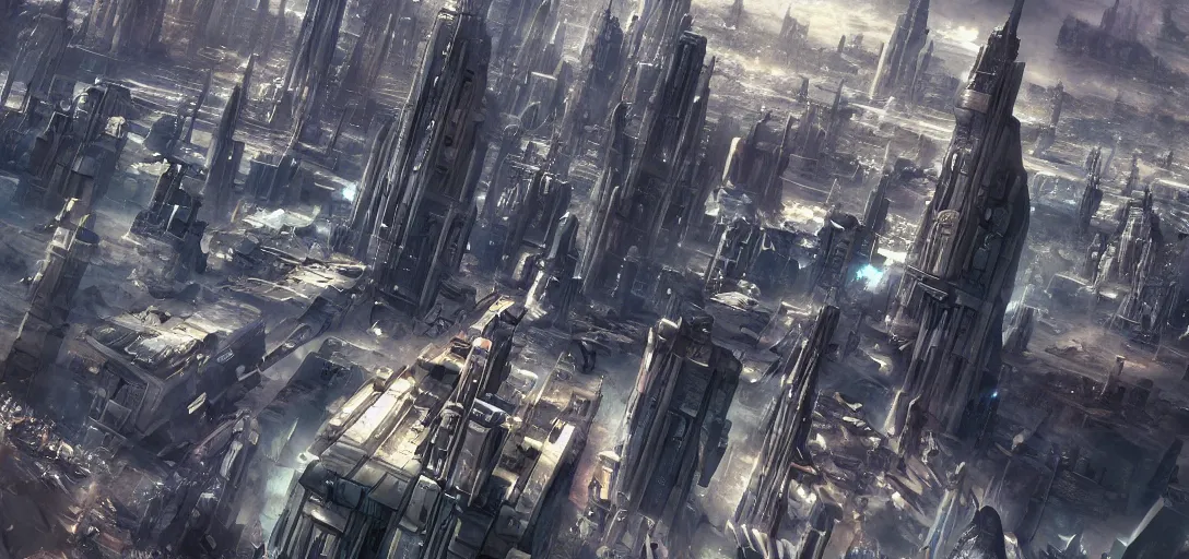 Image similar to photorealistic photograph of Galactic City on Coruscant from Star Wars, hyper detailed, detailed, photorealistic, realism, award-winning, photograph, 8k