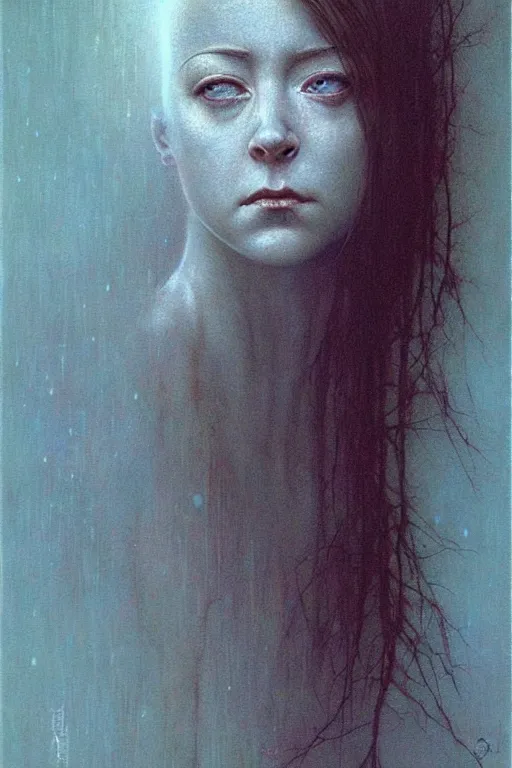 Image similar to female who looks like alyson hannigan by beksinski, luir royo