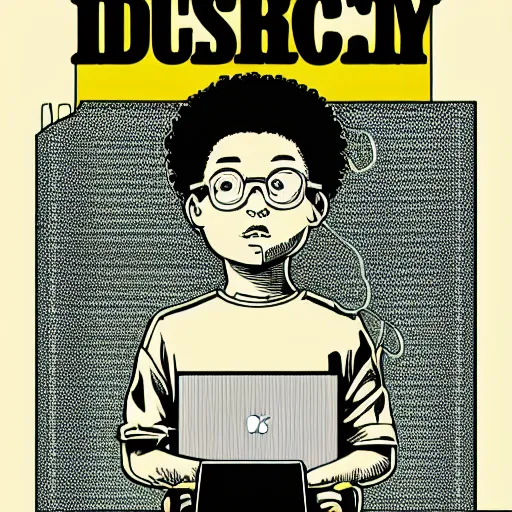 Image similar to illustration of a boy connected to his laptop with wires, highly detailed, by butcher billy, mcbess, rutkowski