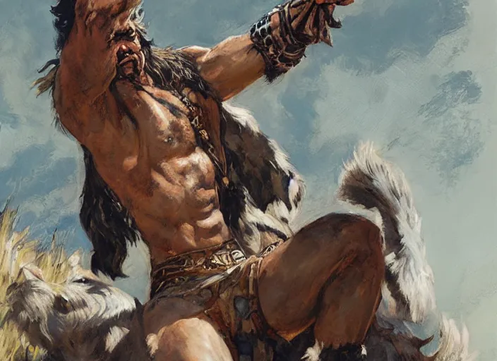 Image similar to a highly detailed beautiful portrait of the kraven the hunter, by gregory manchess, james gurney, james jean