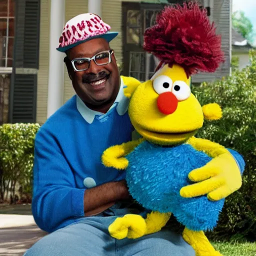 Prompt: grover from sesame street on grove street with big smoke