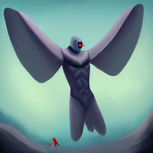 Prompt: an very happy upbeat humanoid mothman very stylized, slim, in the style of john park, digital art painting, winning award image, matte painting, light colours, superb, trending in artstation