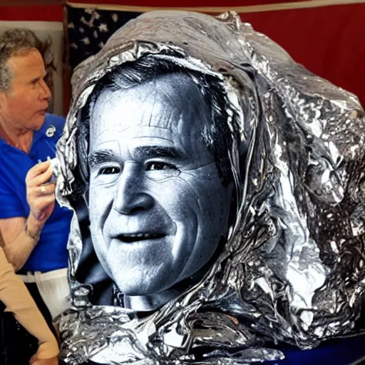 Image similar to george bush covered in tinfoil