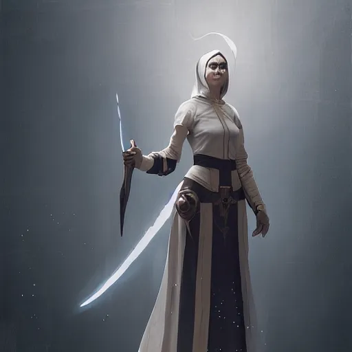 Image similar to high fantasy nun designed by Greg rutkowski, concept art, fantasy, 4k, CG render