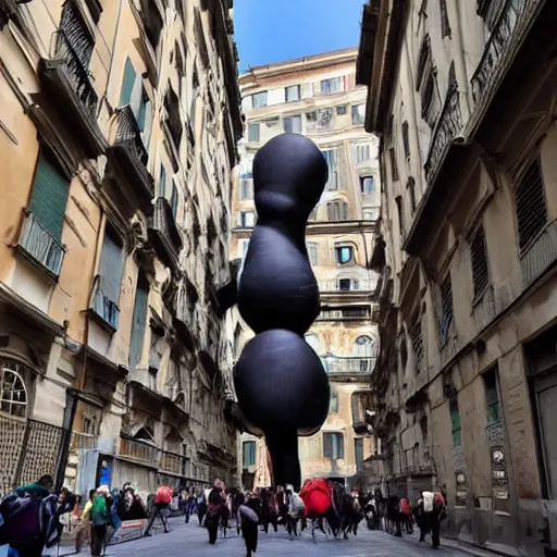 Prompt: backpack full of books gigant in the city of genoa. enormous backpack. cinematic. realistic.