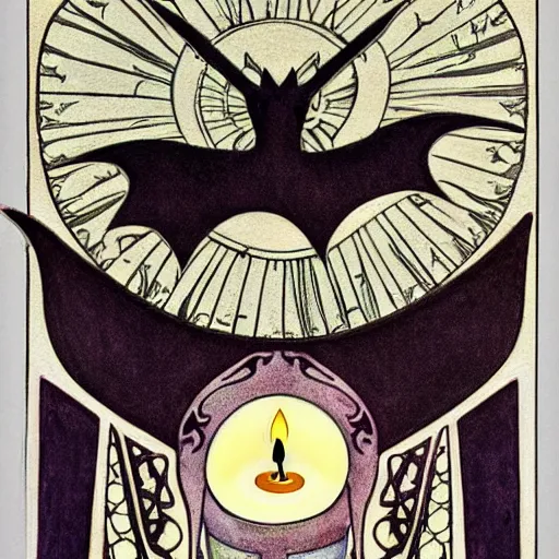 Prompt: art nouveau bat with candle