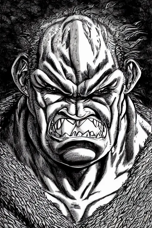 Image similar to hunched ogre, highly detailed, digital art, sharp focus, trending on art station, kentaro miura manga art style