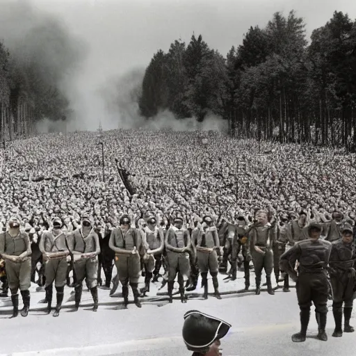 Image similar to third Reich rally, colored photograph