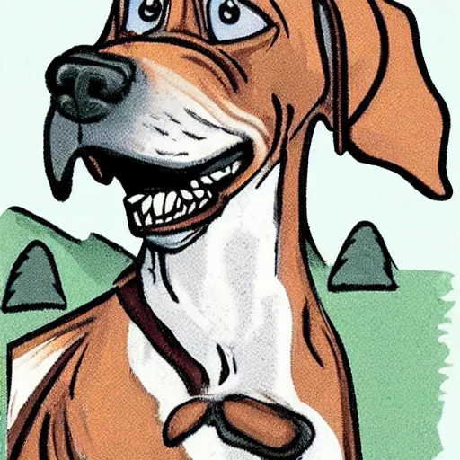 Prompt: anthropomorphic bloodhound hillbilly holding shotgun