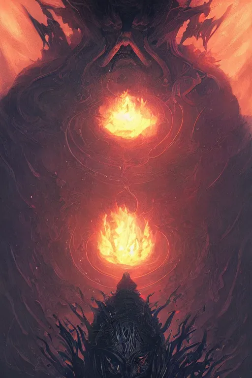 Prompt: Black Orb of Fire, digital art, fantasy, magic, trending on artstation, illustration by Seb McKinnon and Peter Mohrbacher, ultra detailed, atmospheric