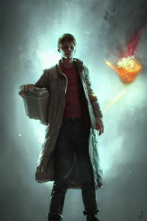Prompt: character art by bastien lecouffe - deharme, marty mcfly, absolute chad