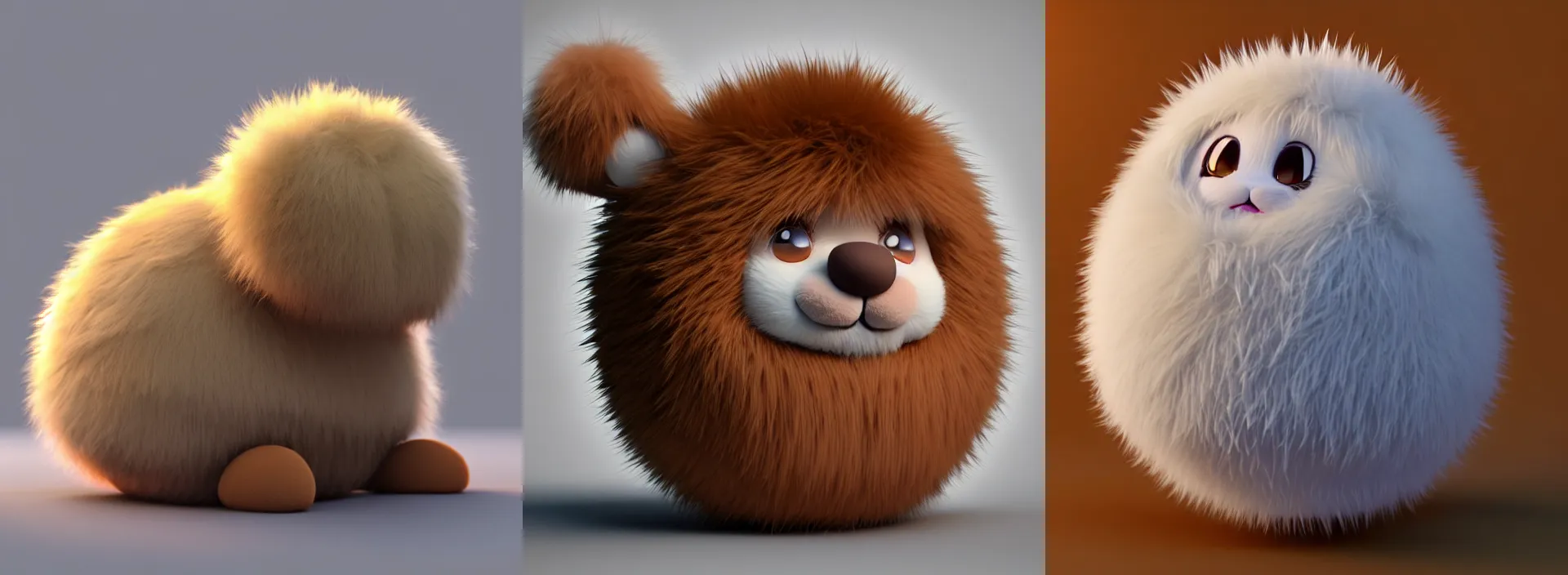 Prompt: high quality 3 d render hyperrealistic adorable cute big little spherical creature, plush mascot, short spiky dense fluffy smooth hair, isometric 3 d, fluffy fur, 1 5 0 mm, beautiful natural soft light, rim light, smooth background, artstation, ultra detailed, elegant, ultra detailed, octane render