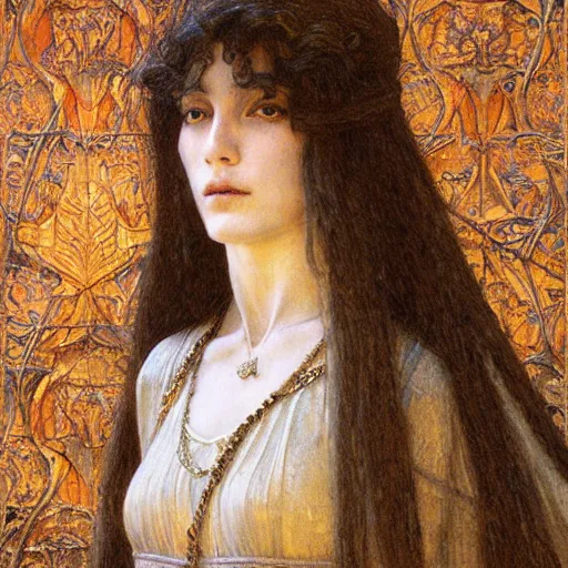 Prompt: detailed realistic beautiful young medieval queen face portrait by jean delville and ruan jia, art nouveau, symbolist, visionary, gothic, pre - raphaelite