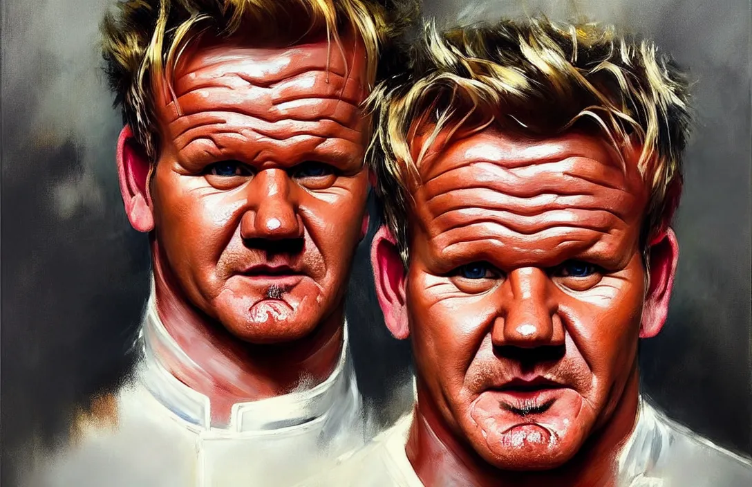 Prompt: portrait of gordon ramsay!!!!!!!!!!!!!!!!!!!!!!!!!!!, detailed face, detailed painting,, epic lighting, by ilya repin, phil hale and kent williams