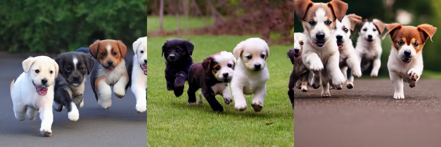 Prompt: puppies running around