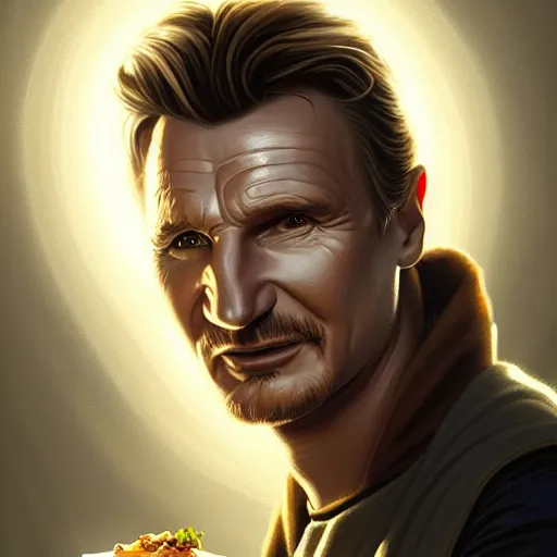 portrait of Liam Neeson eating hamburgers, extra | Stable Diffusion