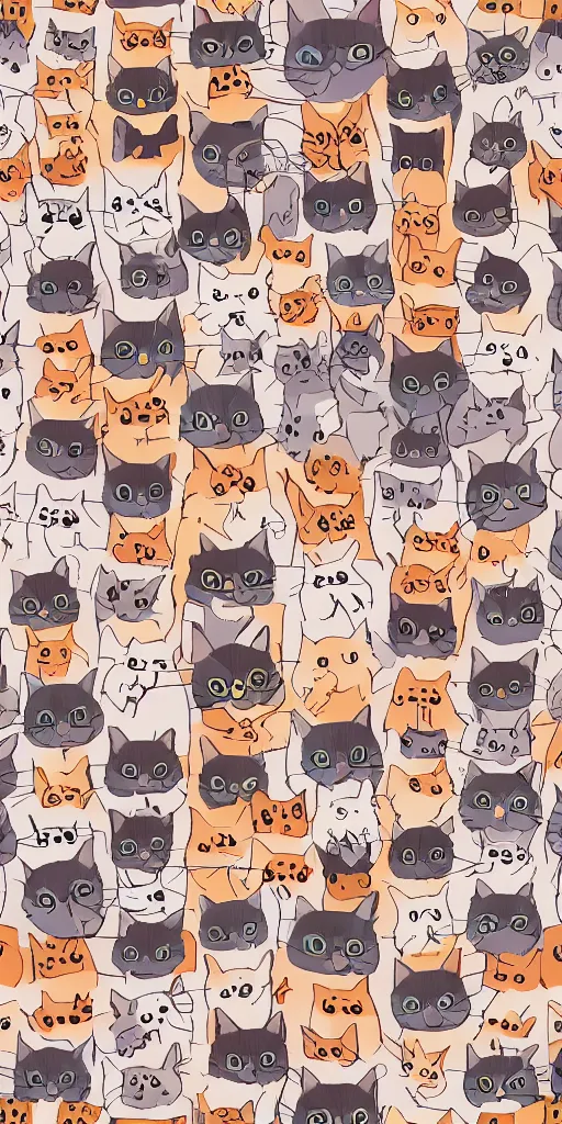 Image similar to seamless pattern of cute cats symmetrical, high coherence, repeating 3 5 mm photography