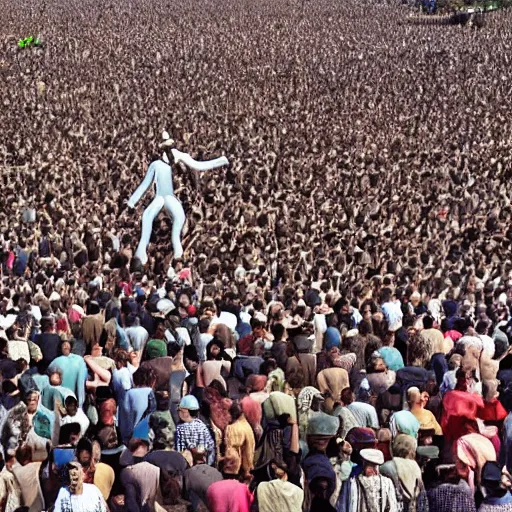 Image similar to a 3 0 foot tall man walking among the crowd