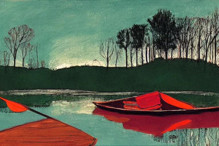 Image similar to a canoe on a river by peter doig