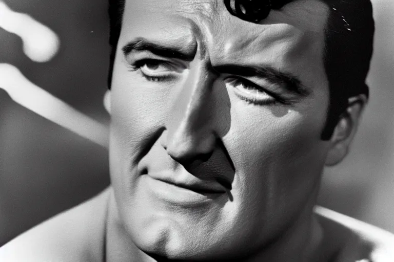 Image similar to rock hudson playing superman in, superhero, dynamic, 3 5 mm lens, heroic, studio lighting, in colour