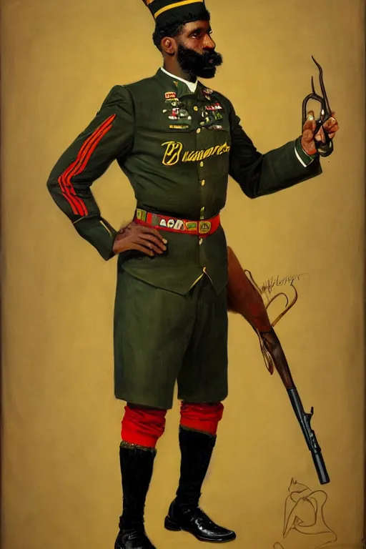 Prompt: full body portrait of the dictator of the milwaukee bucks, 1 8 8 9, in full military garb, on canvas by william sidney mount, trending on artstation